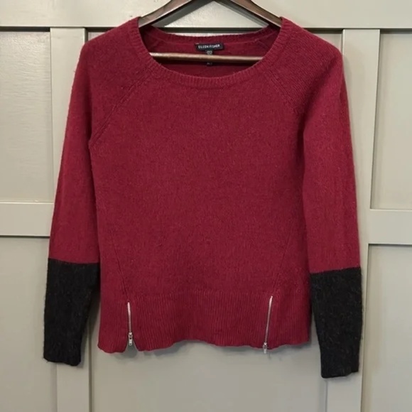 Eileen Fisher Yak Merino Wool Sweater Zipper Detail Colorblock Sleeve Size XS - Picture 5 of 10